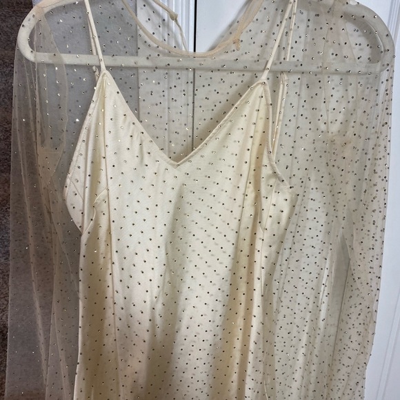 Zara contrasting Sparkly Dress semi sheer rhinestone applique long sleeve - Picture 6 of 9